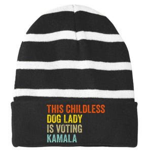 This Childless Dog Lady Is Voting Kamala Dog Lovers Funny Striped Beanie with Solid Band