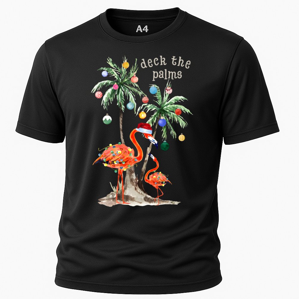 Tropical Christmas Deck The Palms Holiday Flamingo Cooling Performance Crew T-Shirt