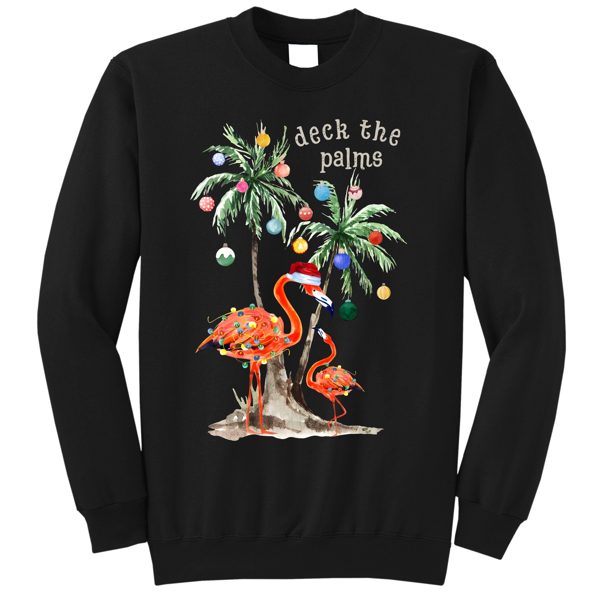 Tropical Christmas Deck The Palms Holiday Flamingo Sweatshirt