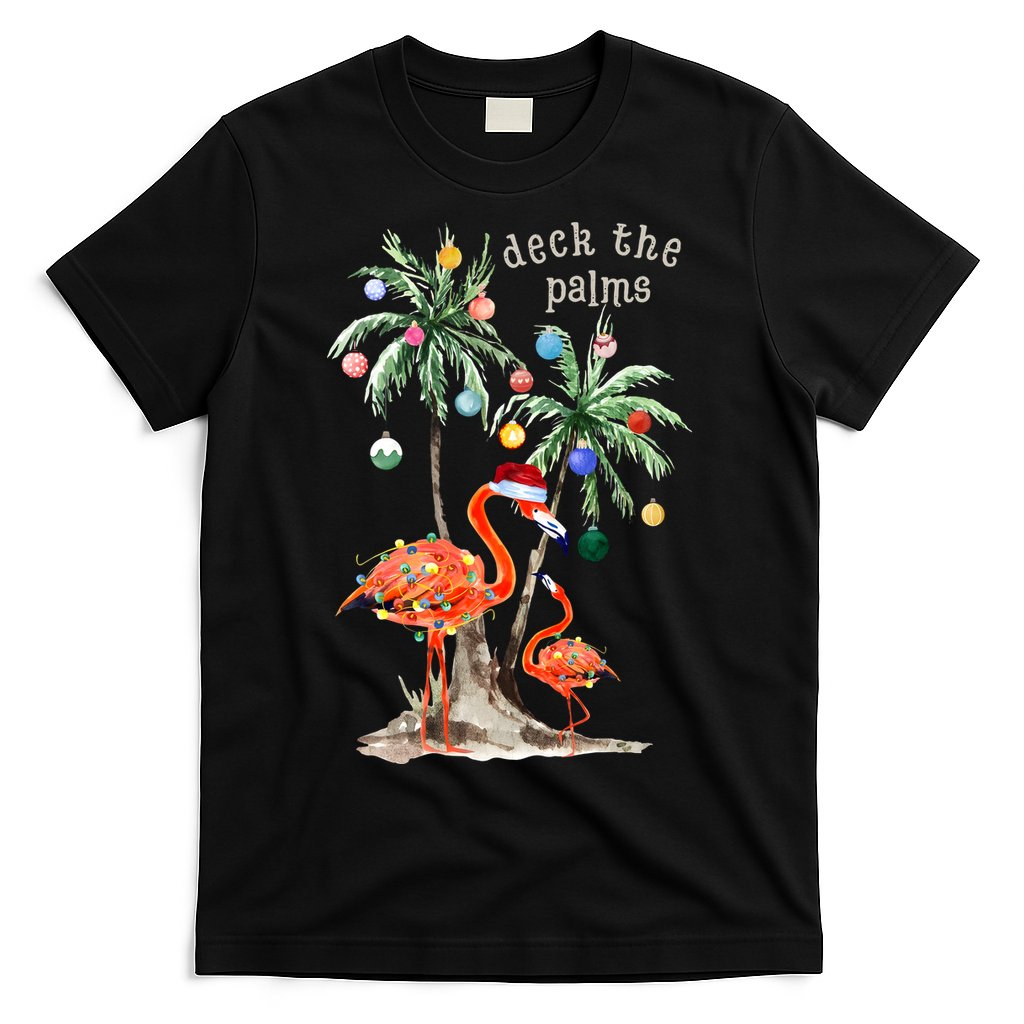 Tropical Christmas Deck The Palms Holiday Flamingo T-Shirt