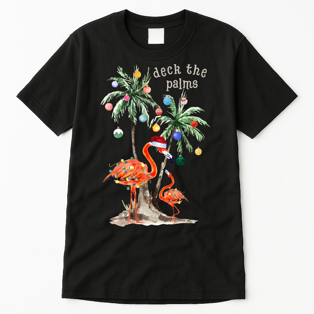 Tropical Christmas Deck The Palms Holiday Flamingo Tall T-Shirt