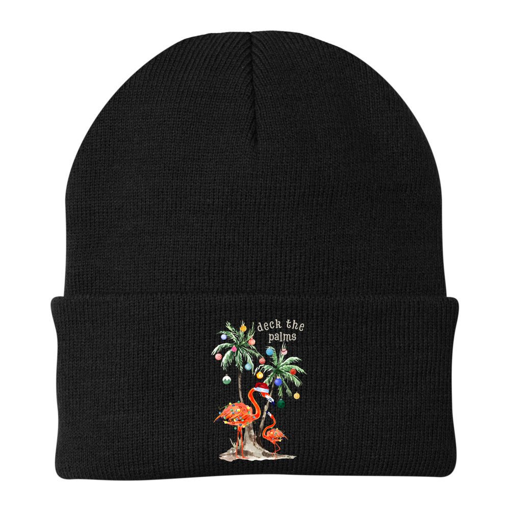 Tropical Christmas Deck The Palms Holiday Flamingo Beanie