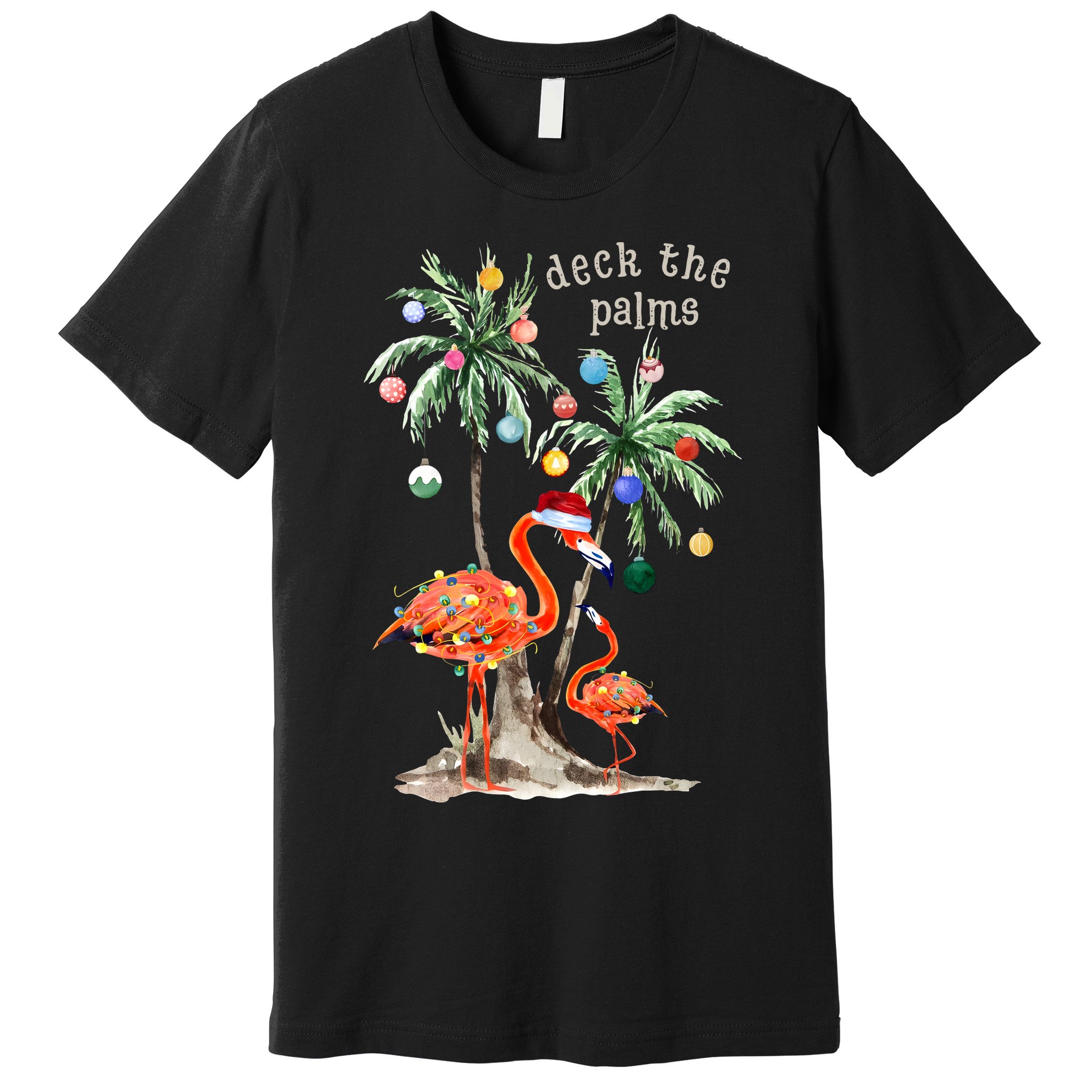 Tropical Christmas Deck The Palms Holiday Flamingo Premium T-Shirt