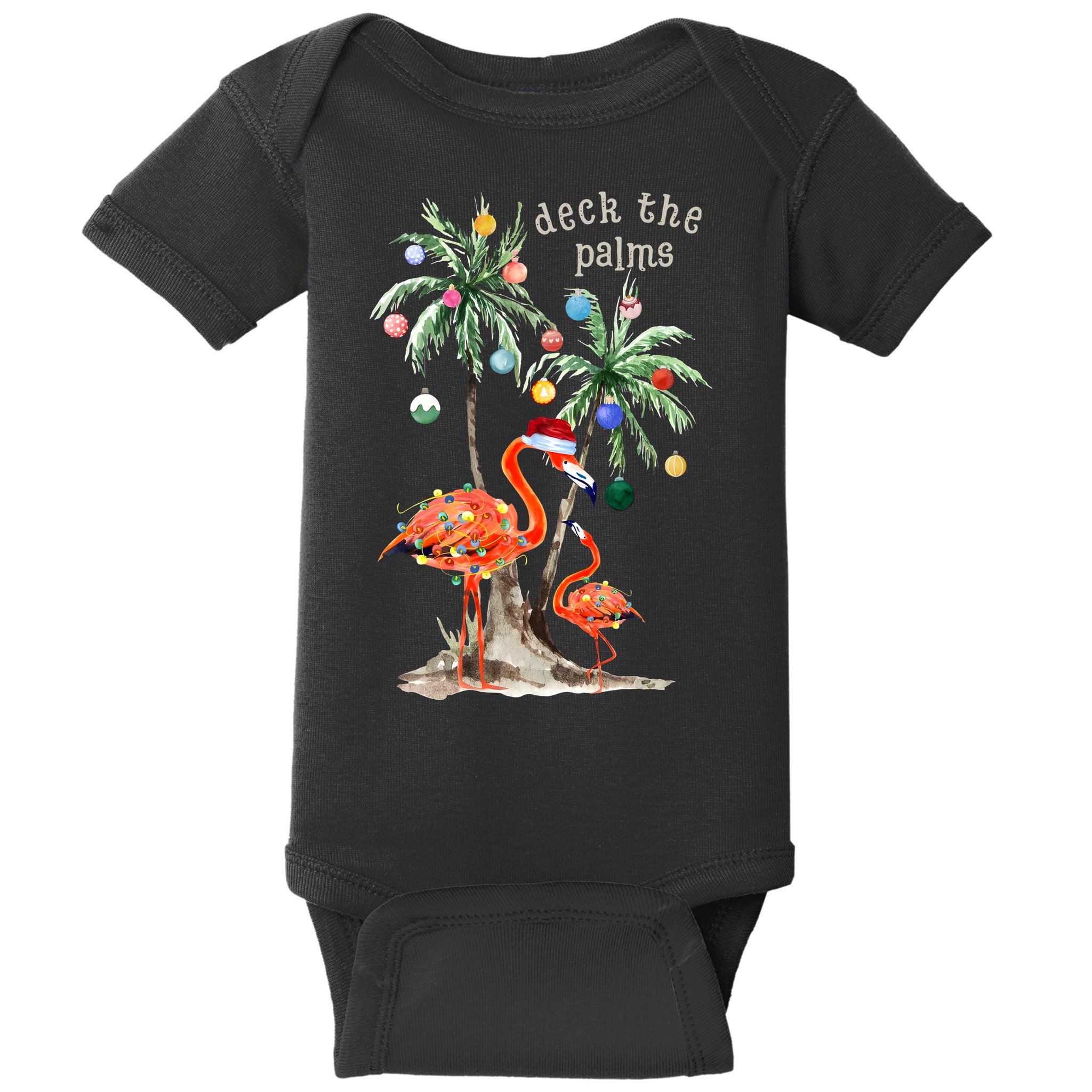 Tropical Christmas Deck The Palms Holiday Flamingo Baby Bodysuit