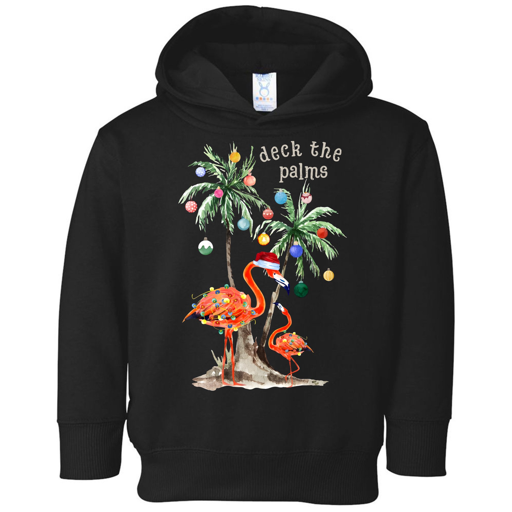 Tropical Christmas Deck The Palms Holiday Flamingo Toddler Hoodie