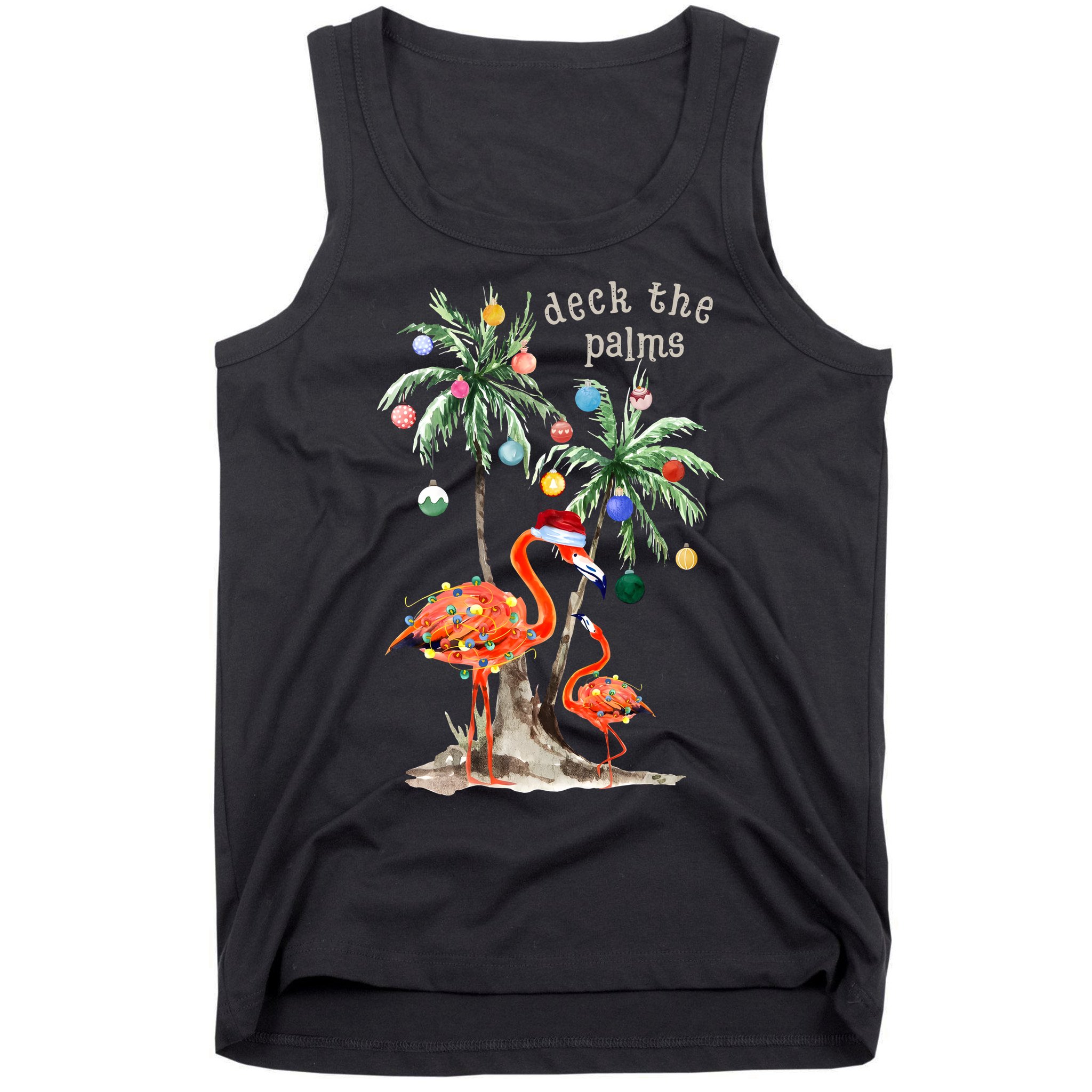 Tropical Christmas Deck The Palms Holiday Flamingo Tank Top