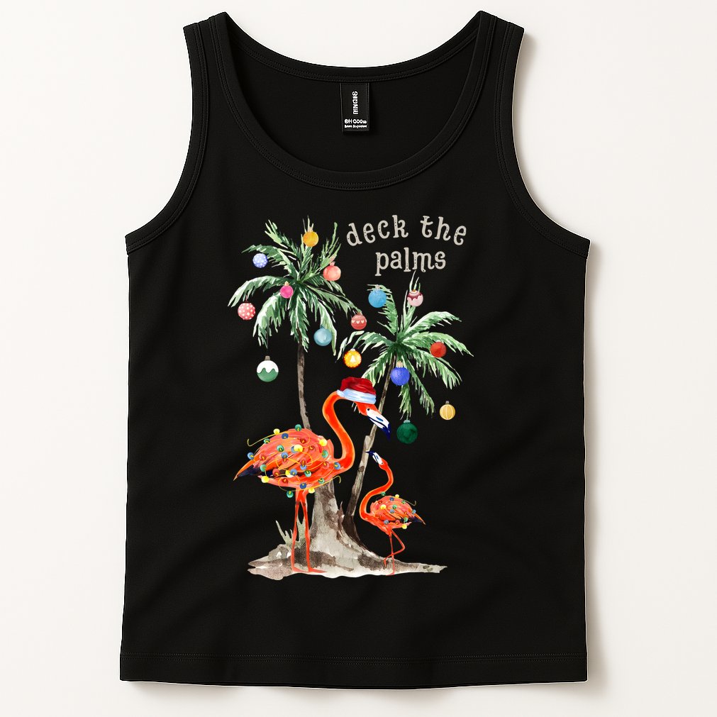 Tropical Christmas Deck The Palms Holiday Flamingo Tank Top