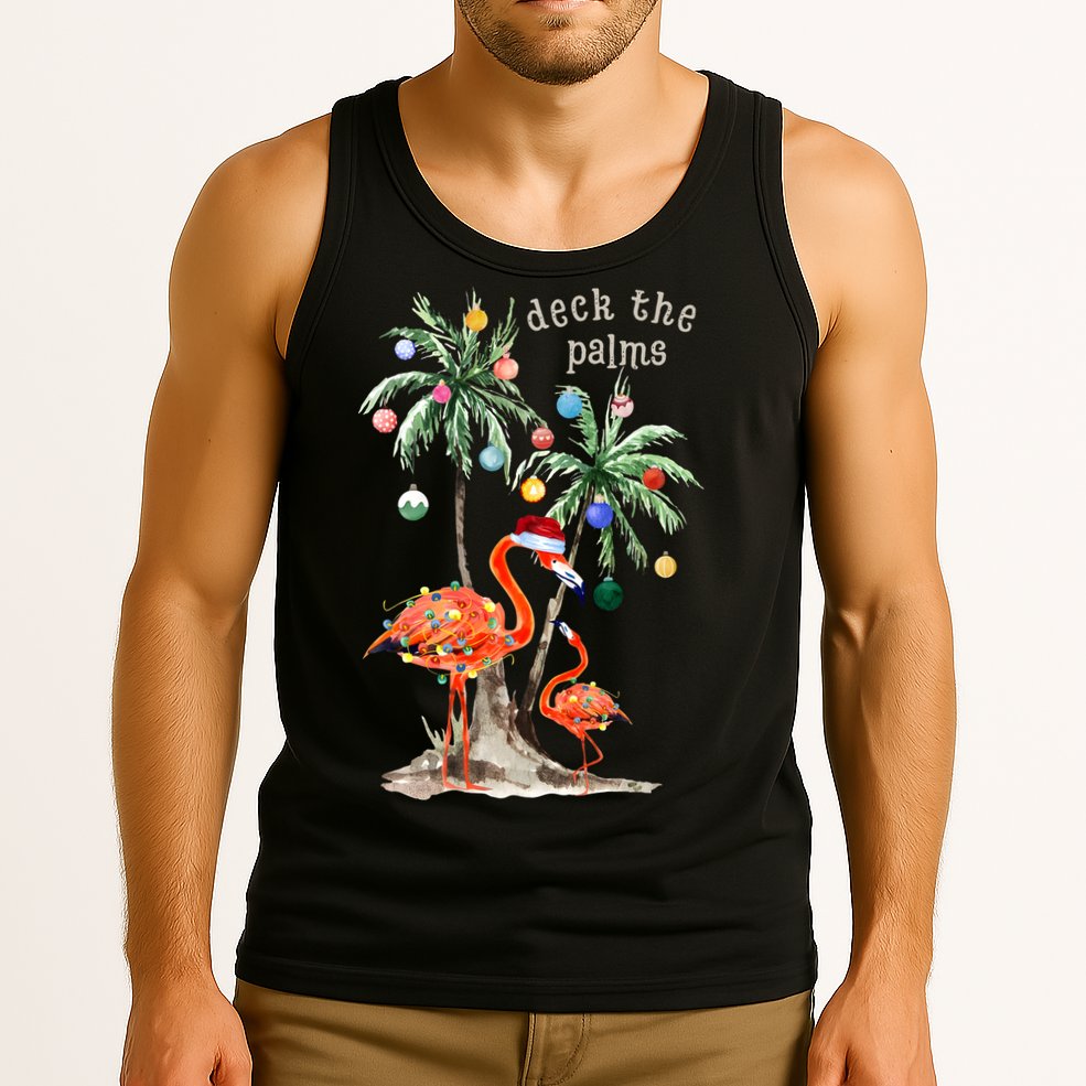 Tropical Christmas Deck The Palms Holiday Flamingo Tank Top