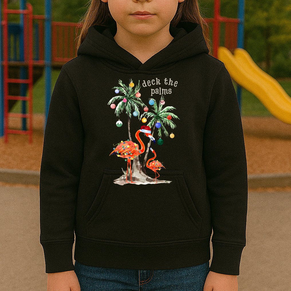 Tropical Christmas Deck The Palms Holiday Flamingo Kids Hoodie