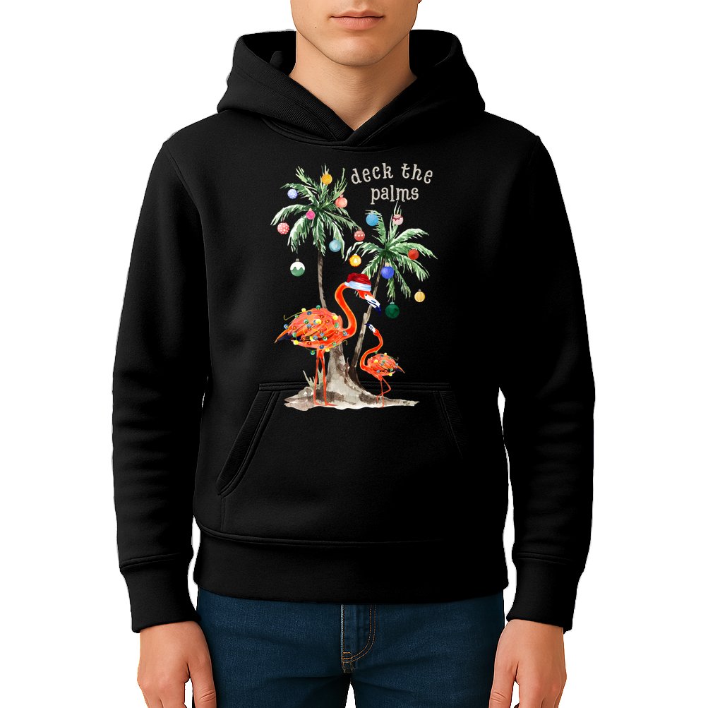 Tropical Christmas Deck The Palms Holiday Flamingo Kids Hoodie
