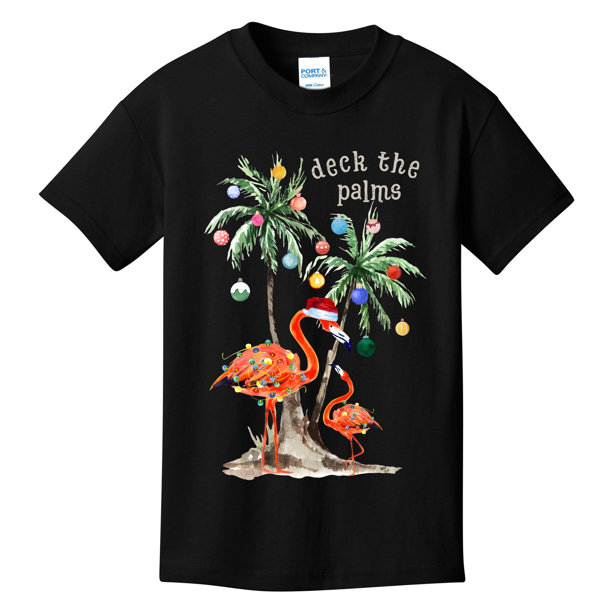 Tropical Christmas Deck The Palms Holiday Flamingo Kids T-Shirt