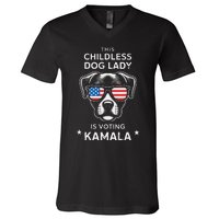 This Childless Dog Lady Is Voting Kamala Harris 2024 Gift V-Neck T-Shirt