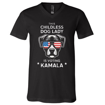 This Childless Dog Lady Is Voting Kamala Harris 2024 Gift V-Neck T-Shirt