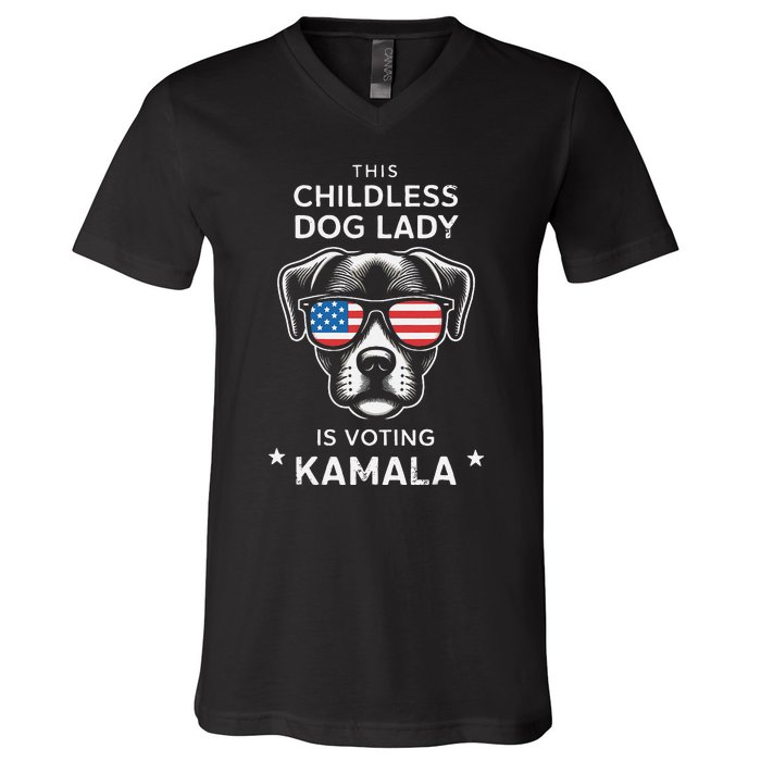 This Childless Dog Lady Is Voting Kamala Harris 2024 Gift V-Neck T-Shirt