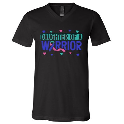 Thyroid Cancer Daughter Thyroid Disease Awareness Warrior V-Neck T-Shirt