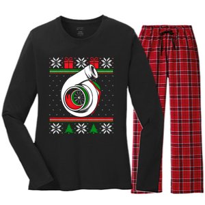 Turbo Car Enthusiast Ugly Christmas Mechanic Racing Drifting Gift Women's Long Sleeve Flannel Pajama Set 