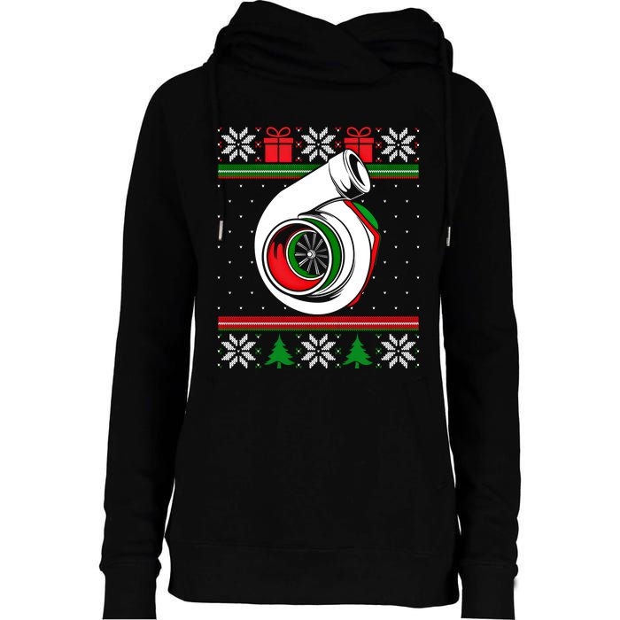 Turbo Car Enthusiast Ugly Christmas Mechanic Racing Drifting Gift Womens Funnel Neck Pullover Hood