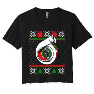 Turbo Car Enthusiast Ugly Christmas Mechanic Racing Drifting Gift Women's Crop Top Tee