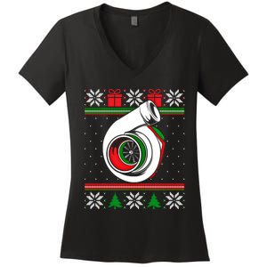 Turbo Car Enthusiast Ugly Christmas Mechanic Racing Drifting Gift Women's V-Neck T-Shirt