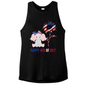 Tu Cute Elephant Sunflower America Flag 4th Of July Cute Gift Ladies PosiCharge Tri-Blend Wicking Tank