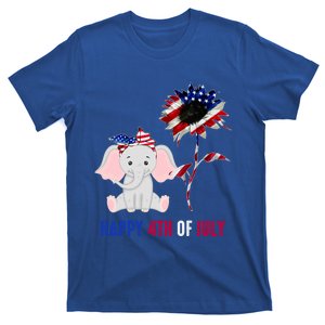 Tu Cute Elephant Sunflower America Flag 4th Of July Cute Gift T-Shirt