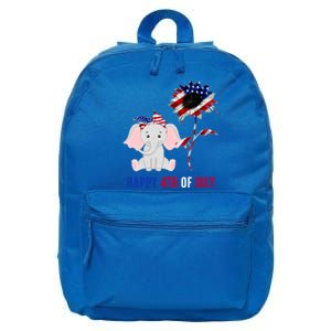 Tu Cute Elephant Sunflower America Flag 4th Of July Cute Gift 16 in Basic Backpack