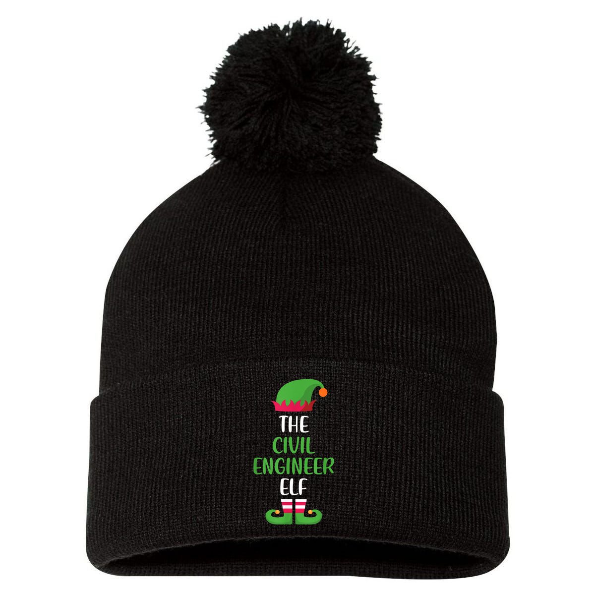 The Civil Engineer Elf Christmas Family Matching Pom Pom 12in Knit Beanie