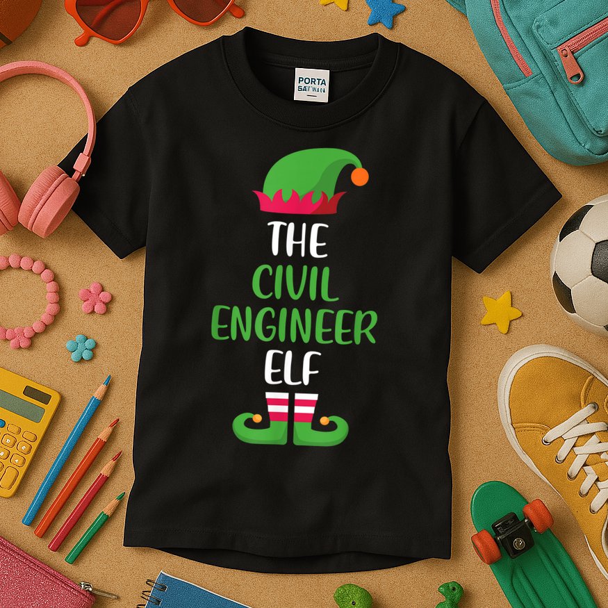 The Civil Engineer Elf Christmas Family Matching Kids T-Shirt