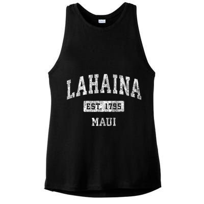 This Classic Established Lahaina Hawaii Shirts Features A Traditional Distressed Ladies PosiCharge Tri-Blend Wicking Tank
