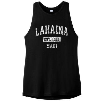 This Classic Established Lahaina Hawaii Shirts Features A Traditional Distressed Ladies PosiCharge Tri-Blend Wicking Tank