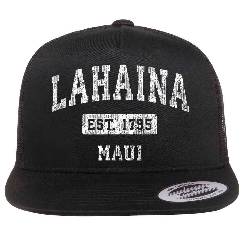 This Classic Established Lahaina Hawaii Shirts Features A Traditional Distressed Flat Bill Trucker Hat