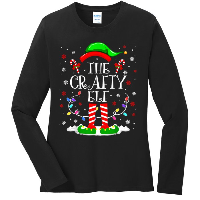 The Crafty Elf Funny Xmas Elf Matching Family Christmas Ladies Long Sleeve Shirt