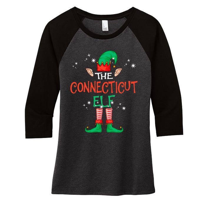 The Connecticut Elf Matching Family Group Christmas Women's Tri-Blend 3/4-Sleeve Raglan Shirt