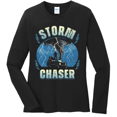 Tornado Chaser Extreme Weather Meteorologist Hunter Off Road Ladies Long Sleeve Shirt