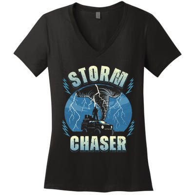 Tornado Chaser Extreme Weather Meteorologist Hunter Off Road Women's V-Neck T-Shirt