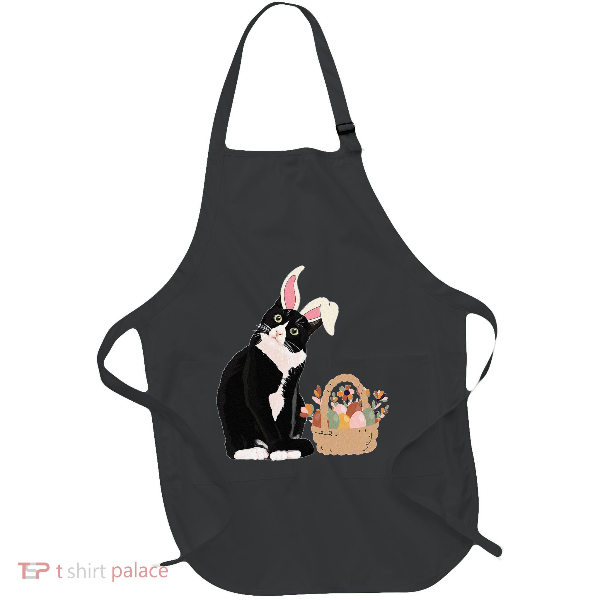 Tuxedo Cat Easter Bunny Black Cat Easter Egg Matching Family Full-Length Apron With Pockets