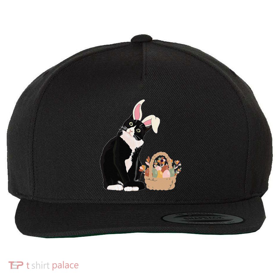 Tuxedo Cat Easter Bunny Black Cat Easter Egg Matching Family Wool Snapback Cap