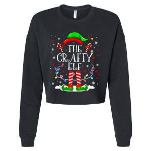 The Crafty Elf Funny Xmas Elf Matching Family Christmas Long Sleeve Cropped Pullover Crew