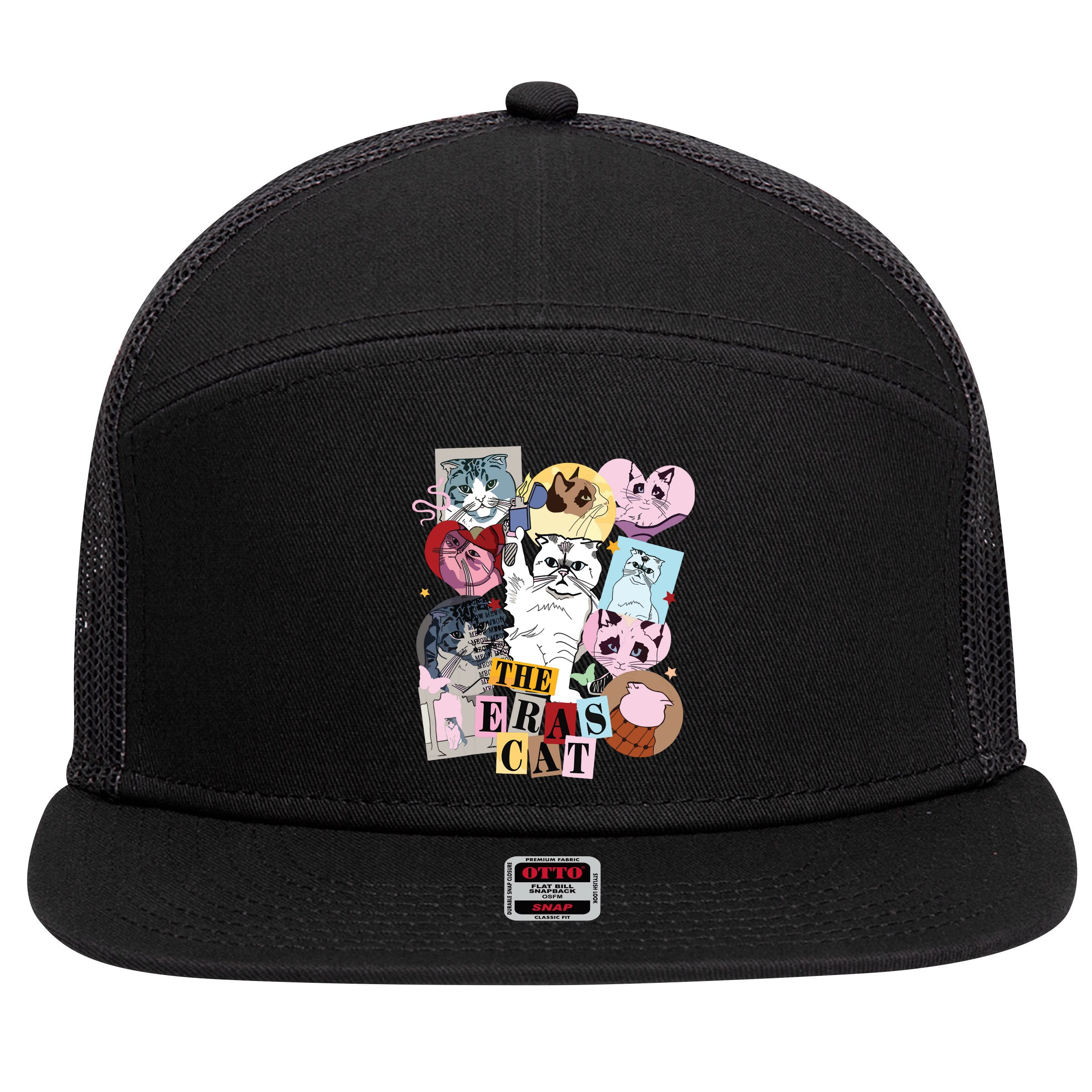 The Cat Eras In My Cat Mom Era Cat Lover 7 Panel Mesh Trucker Snapback Hat