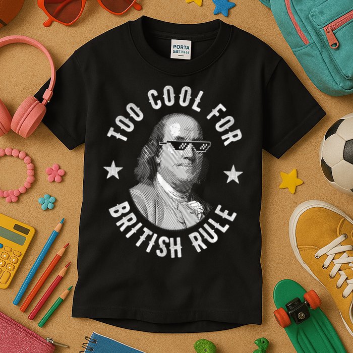 Too Cool For British Rule Funny Ben Benjamin Franklin 4th Of July Kids T-Shirt