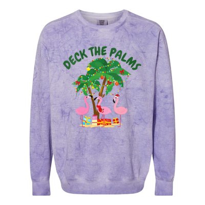 Tropical Christmas Florida Flamingo Deck The Palms Colorblast Crewneck Sweatshirt