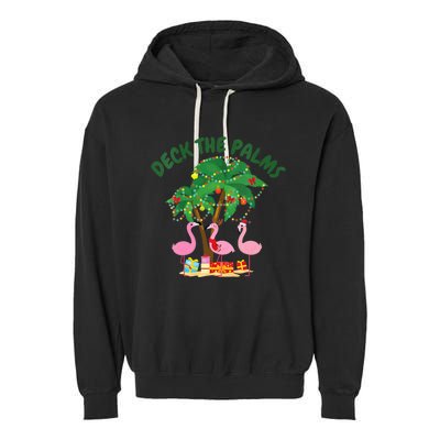 Tropical Christmas Florida Flamingo Deck The Palms Garment-Dyed Fleece Hoodie