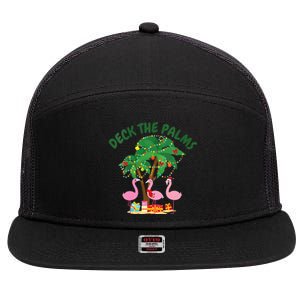 Tropical Christmas Florida Flamingo Deck The Palms 7 Panel Mesh Trucker Snapback Hat