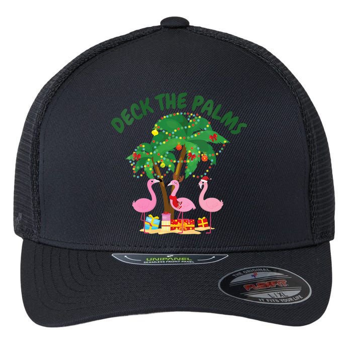 Tropical Christmas Florida Flamingo Deck The Palms Flexfit Unipanel Trucker Cap