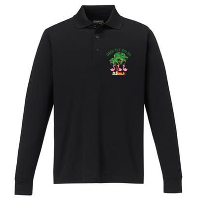 Tropical Christmas Florida Flamingo Deck The Palms Performance Long Sleeve Polo