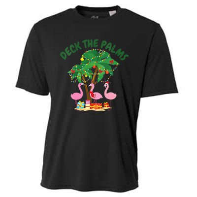 Tropical Christmas Florida Flamingo Deck The Palms Cooling Performance Crew T-Shirt