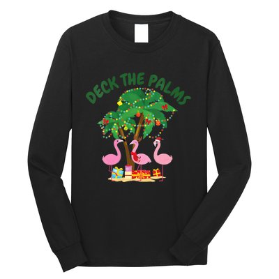 Tropical Christmas Florida Flamingo Deck The Palms Long Sleeve Shirt