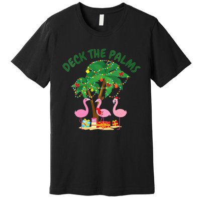 Tropical Christmas Florida Flamingo Deck The Palms Premium T-Shirt