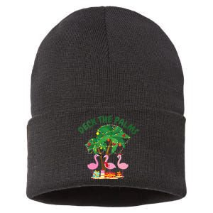 Tropical Christmas Florida Flamingo Deck The Palms Sustainable Knit Beanie