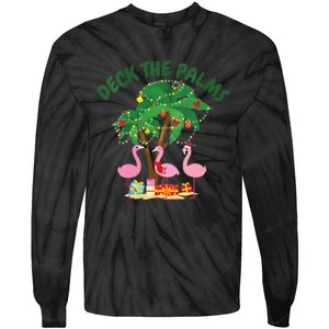 Tropical Christmas Florida Flamingo Deck The Palms Tie-Dye Long Sleeve Shirt